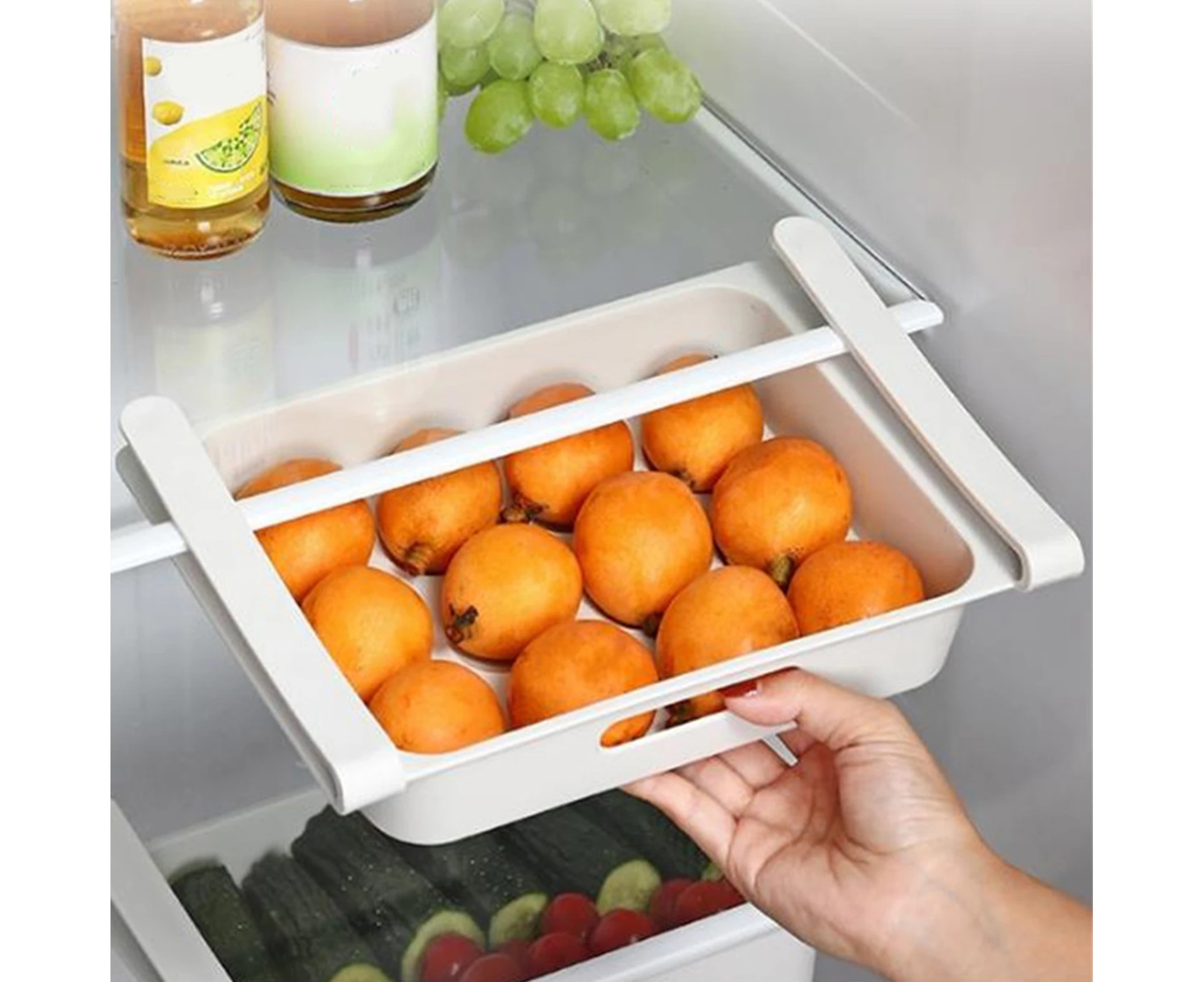 12 Grids Temperature Resistant Refrigerator Egg Tray Plastic Fresh Preservation Egg Storage Drawer for Fridge-White - White