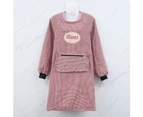 Women Long Sleeve Oil Proof Cotton Home Kitchen Cooking Clean Apron Pocket Smock-Wine Red