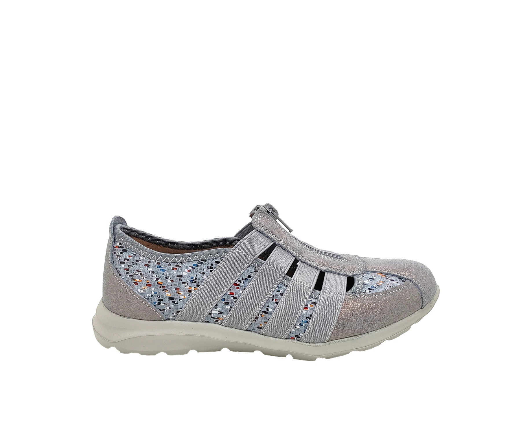 CC Resorts Christine Ladies Shoes Zip Front Summer Casual Elastic Lightweight - Grey Multi