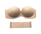 graceful Women Solid Color Invisible Seamless Strapless Underwired No Padding Bra-Flesh Color