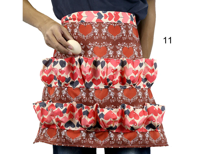 Kitchen Farm Hen Print Two-row Chicken Egg Collecting Gathering Apron Pocket-11#