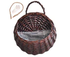 1 Set Flower Basket Handmade Weaving Multi-Function Rattan Wall Fence Hanging Pot Plants Holder for Garden-Dark Coffee M