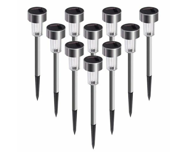 Stainless Steel Solar Lights Garden Outdoor LED Landscape Lamp Fr Path Lawn Yard - White Light(10Pcs)