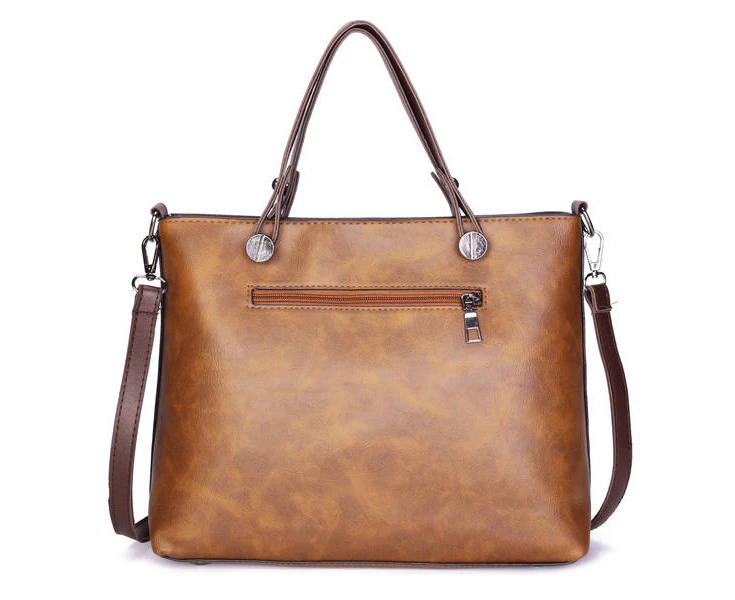 Women Retro Solid Tote Bag Dating Soft PU  Leather Large Capacity Handbag Crossbody Bag Brown