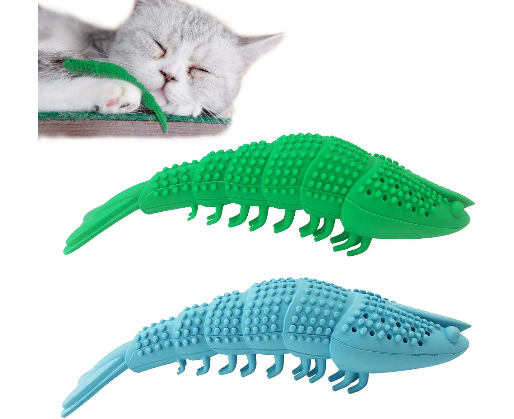 Cat Toothbrush Catnip Toy,Interactive Rubber Dental Care for Pet Kitten Kitty,Crayfish-Shaped Safe Chewing Toy Tooth Cleaning Durable Cat Toy