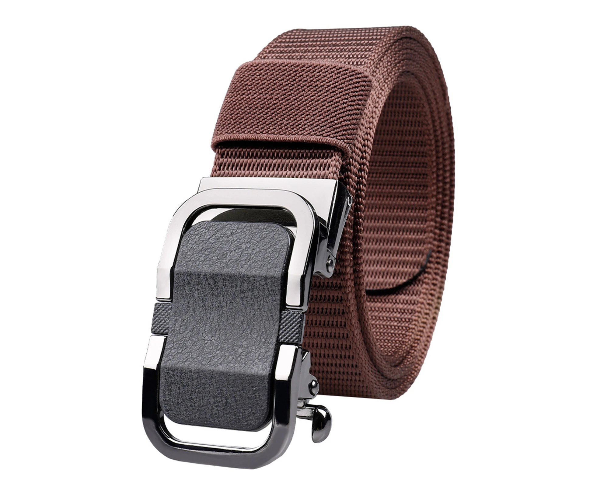 Nylon Belt Toothless Fine Workmanship Strong Automatic Buckle Nylon Waist Belt for Work -Brown - Brown