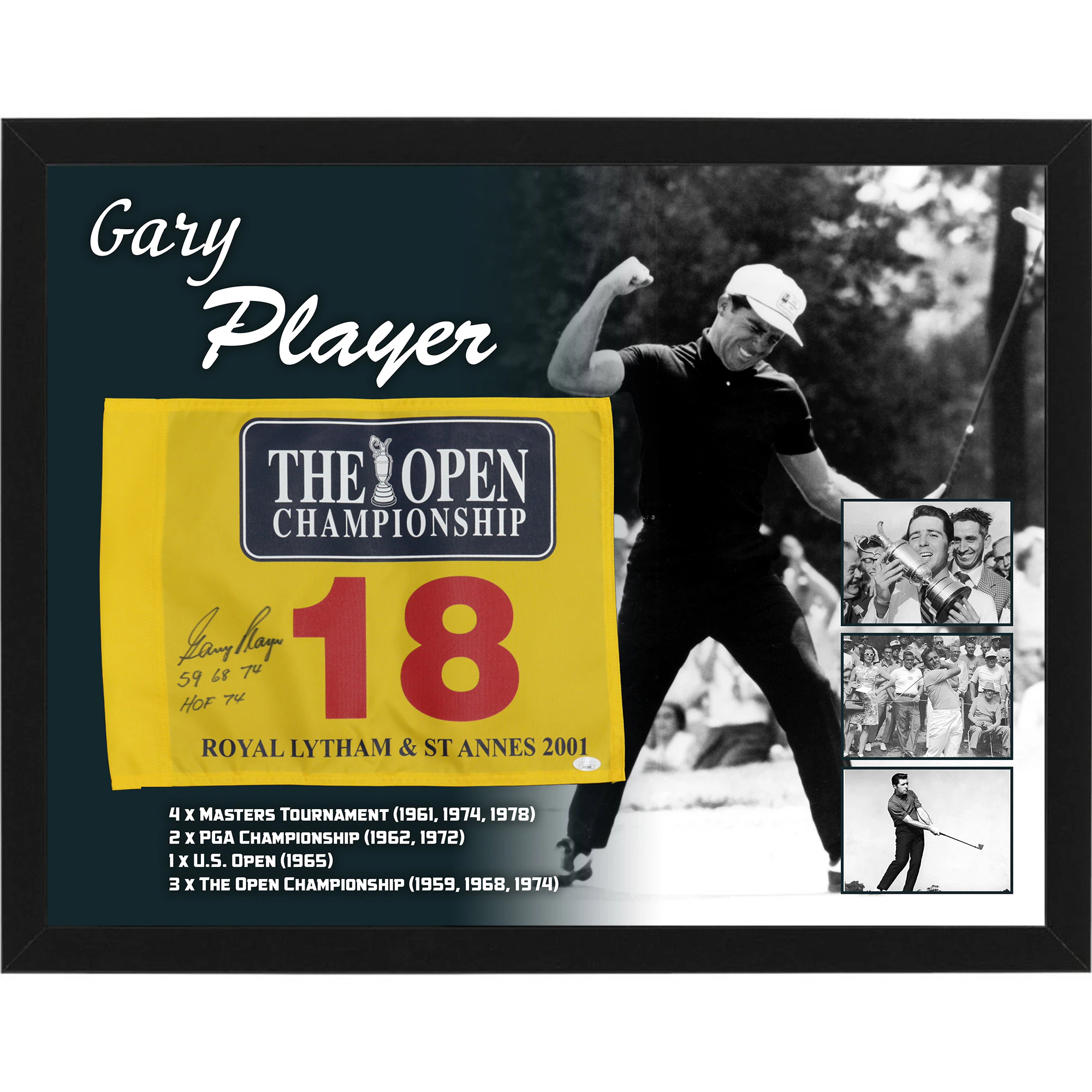 Golf - Gary Player Signed & Framed British Open Pin Flag (JSA COA)