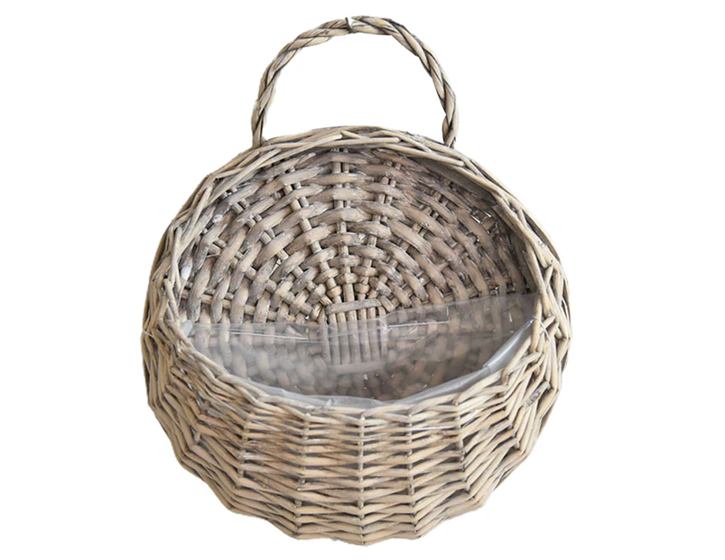 1 Set Flower Basket Handmade Weaving Multi-Function Rattan Wall Fence Hanging Pot Plants Holder for Garden-Grey L