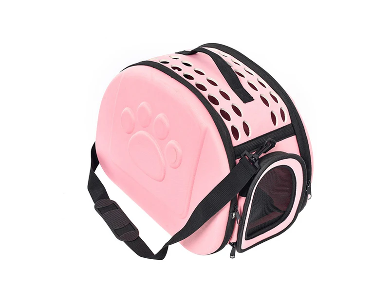 Dog Cat Carrier Cage Fashionable Breathable Foldable Pet Carrier Crossbody Bag-Pink L