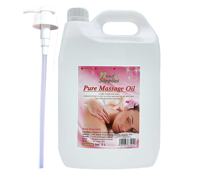 Pure Massage Oil 5L - White Oil Premium Grade Unscented Water Dispersible - With Pump