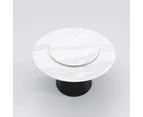 Wynot Marble Round Dining Table/Lazy Susan/ Black Steel Base/Cloud-like White Top - 1.5M, With Lazy Susan