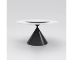 Wynot Marble Round Dining Table/Lazy Susan/ Black Steel Base/Cloud-like White Top - 1.5M, With Lazy Susan