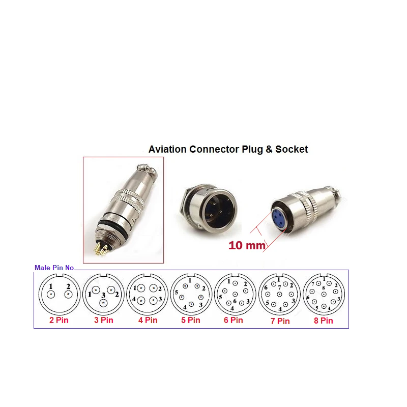 10mm Aviation Connector Set Male and Female 2,3,4,5,6 7 Pin (Plug and Socket) - 5 Pin