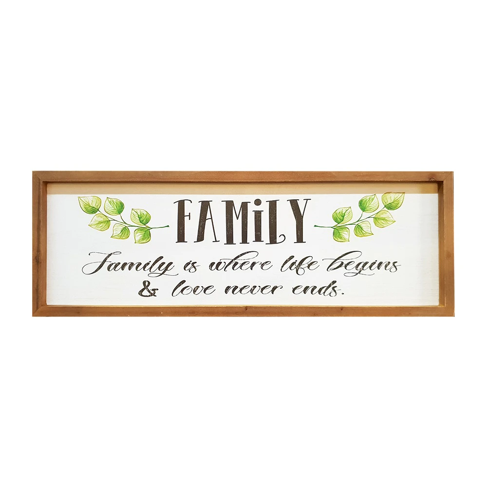 Country Farmhouse Sign Family Life Begins 20x60cm Framed Wall Art