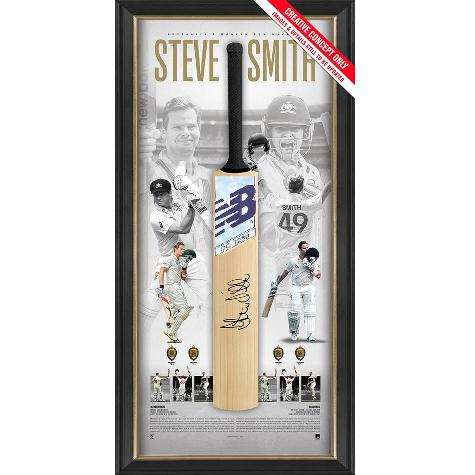 Cricket - Steve Smith Signed & Framed Bat Display