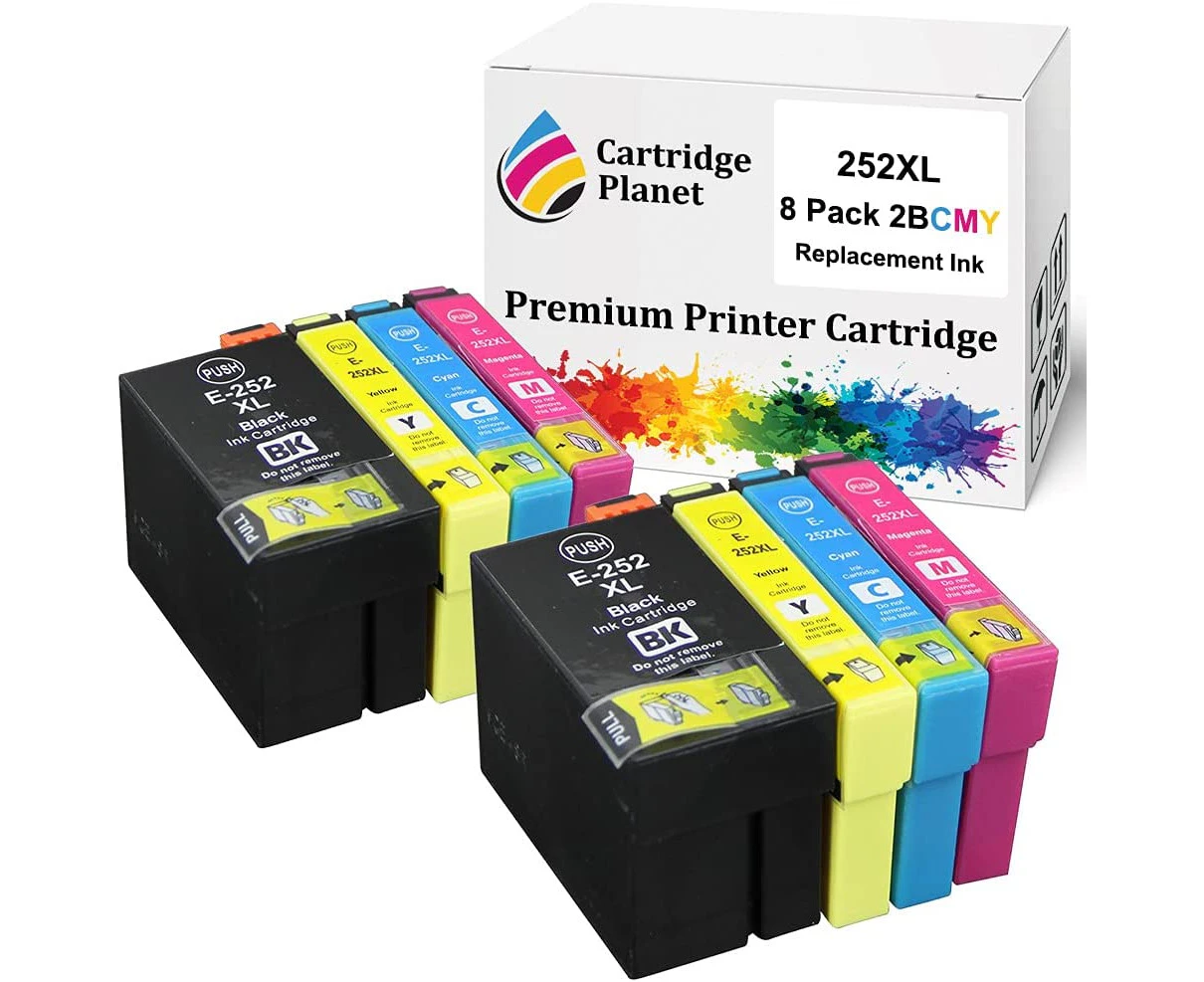 8 Pack (2BK,2C,2M,2Y) Compatible Ink for Epson 252XL for Epson Workforce WF-3620 WF-3640 WF-7610 WF-7620 WF-7710 WF-7720 WF-7725