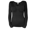 Heat Holders - Ladies Cotton Thermal Underwear Long Sleeve Top Vest - Black