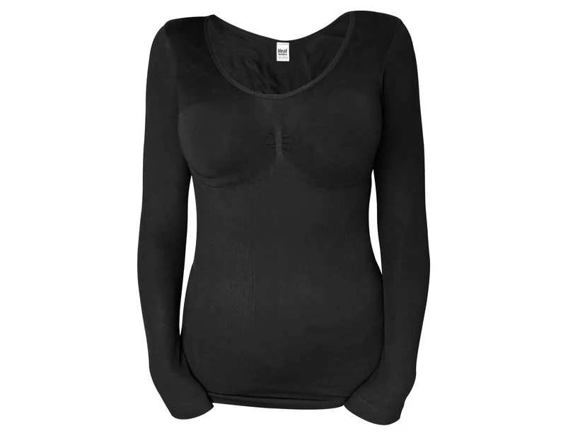 Heat Holders - Ladies Cotton Thermal Underwear Long Sleeve Top Vest - Black