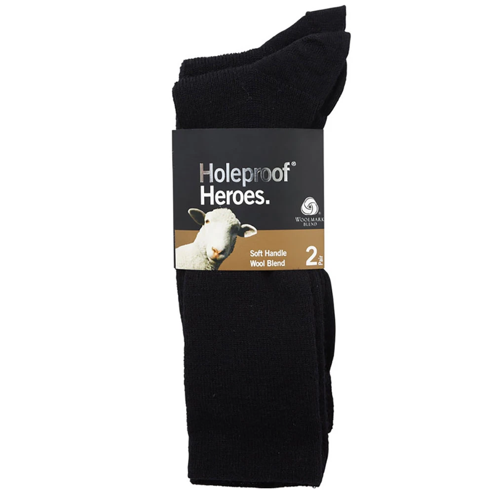 2 Pairs Holeproof Explorer Men Merino Wool Rib Business Crew Everyday Socks Black