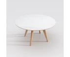 Yilara Ceramic Round Dining Table/Lazy Susan/Solid Timber Base/Glossy Fish-belly White Top - 1.35M, With Lazy Susan