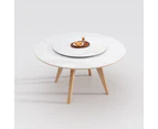 Yilara Ceramic Round Dining Table/Lazy Susan/Solid Timber Base/Glossy Fish-belly White Top - 1.35M, With Lazy Susan