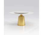 Vinasse Marble Round Dining Table/ Lazy Susan/Gold Base/ Cloud-like White Top - 1.2M, No Lazy Susan