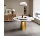 Vinasse Marble Round Dining Table/ Lazy Susan/Gold Base/ Cloud-like White Top - 1.2M, No Lazy Susan