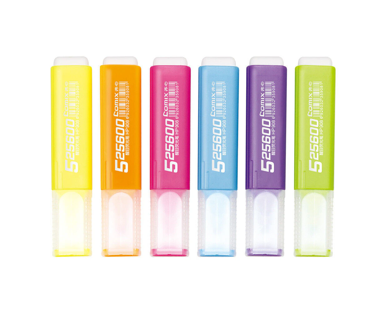 Comix Office 6 Colors Highlighter Fluorescent Marker Pen Office School Pack Set (Y+O+P+P+G+B 6 Colour x 2)