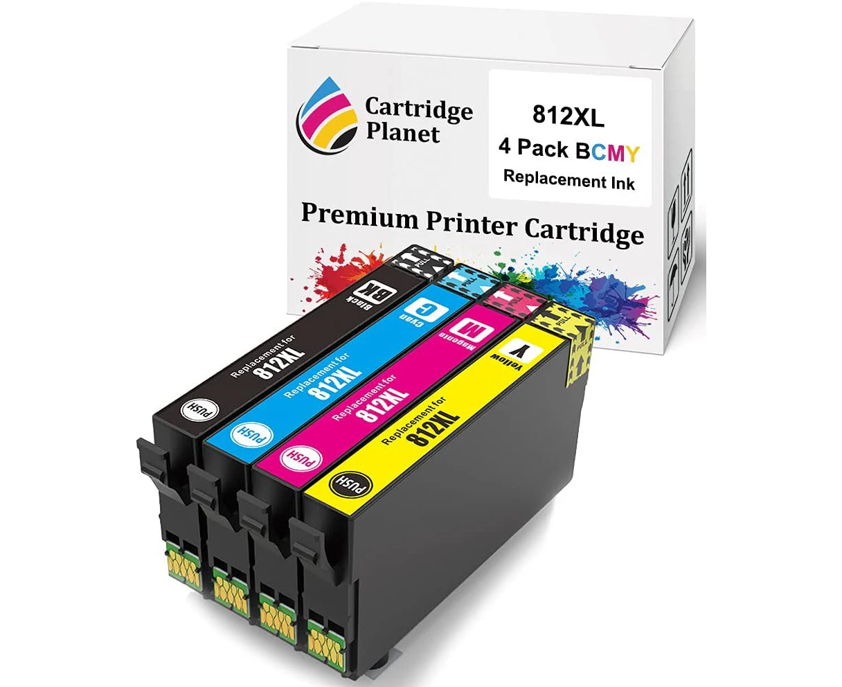 4 Pack (1BK,1C,1M,1Y) Compatible Ink for Epson 812XL for Epson Workforce Pro WF-3820 Pro WF-3825 Pro WF-4830 Pro WF-4835 WF-7830 WF-7840 WF-7845