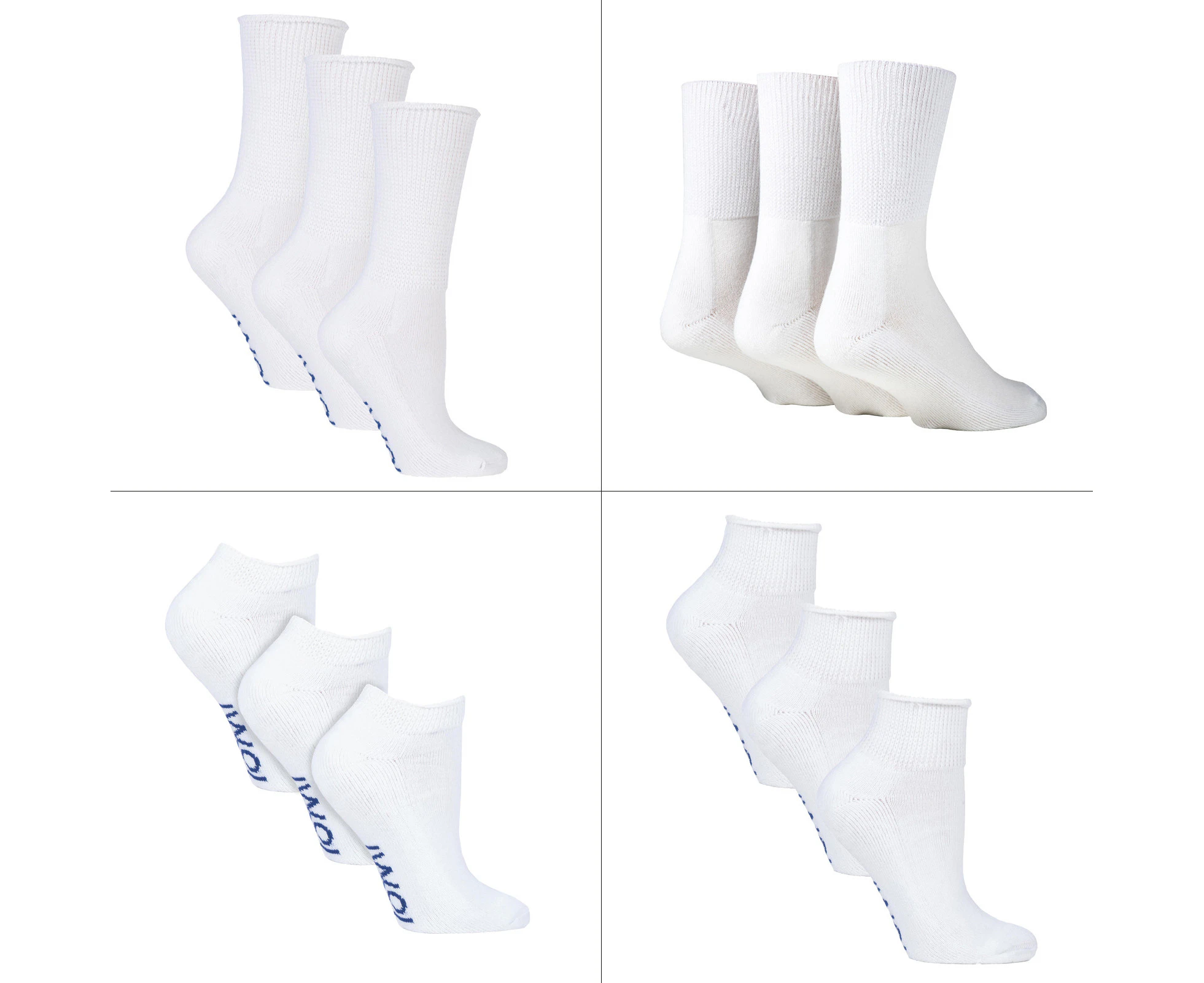 12 Pair Pack Diabetic Socks All Year Round Bundle Set | IOMI | Extra Wide Socks for Swollen Ankles, Legs & Feet | Diabetic Socks in Cotton & Bamboo - White