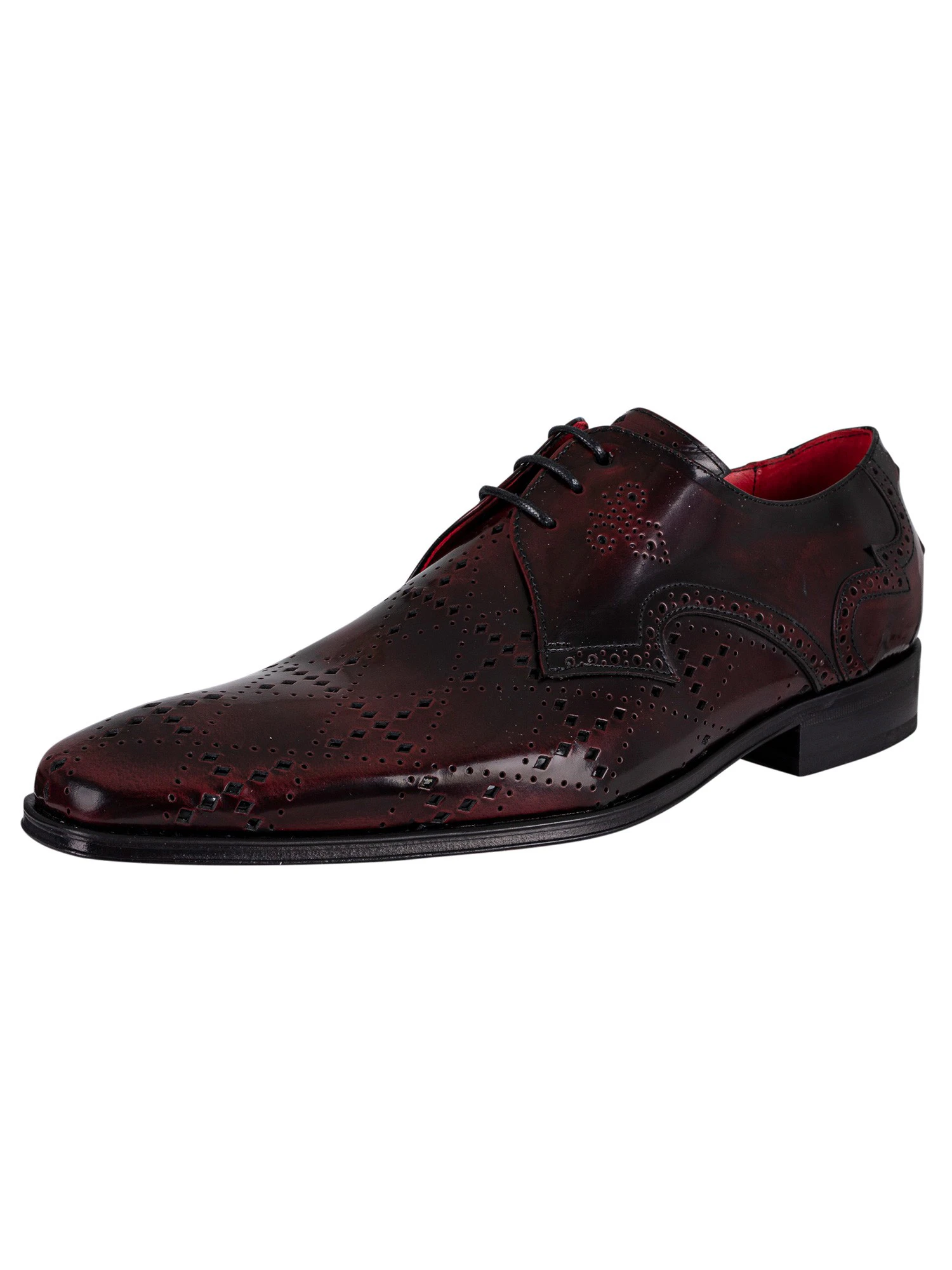 Jeffery West Men's Derby Brogue Polished Leather Shoes - Red