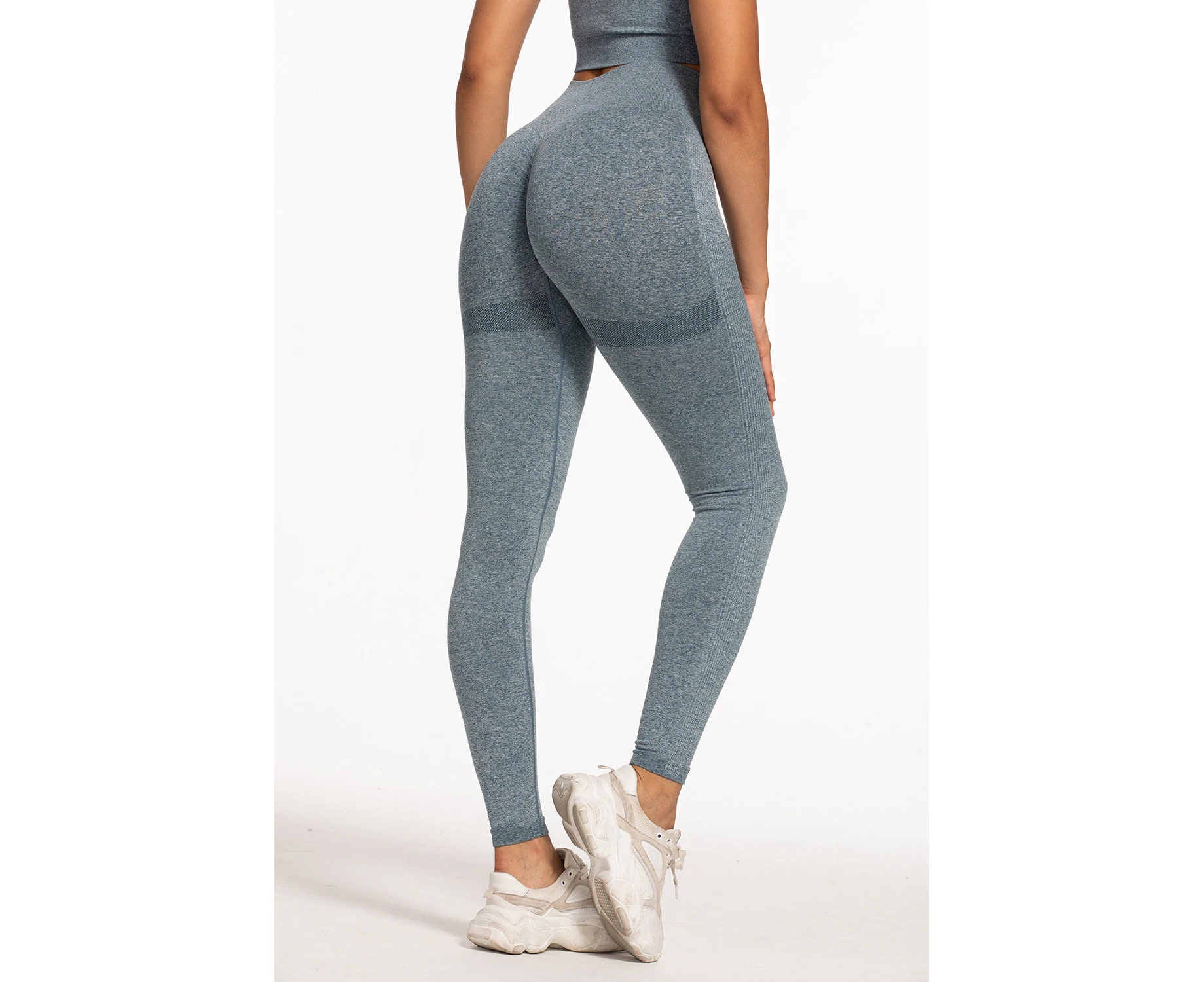 WeMeir Women's Solid Color Seamless Sports Pants Butt Lift Yoga Leggings High Waist Yoga Pants Soft Sports Workout Tights -Grey Blue