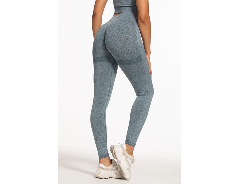 WeMeir Women's Solid Color Seamless Sports Pants Butt Lift Yoga Leggings High Waist Yoga Pants Soft Sports Workout Tights -Grey Blue