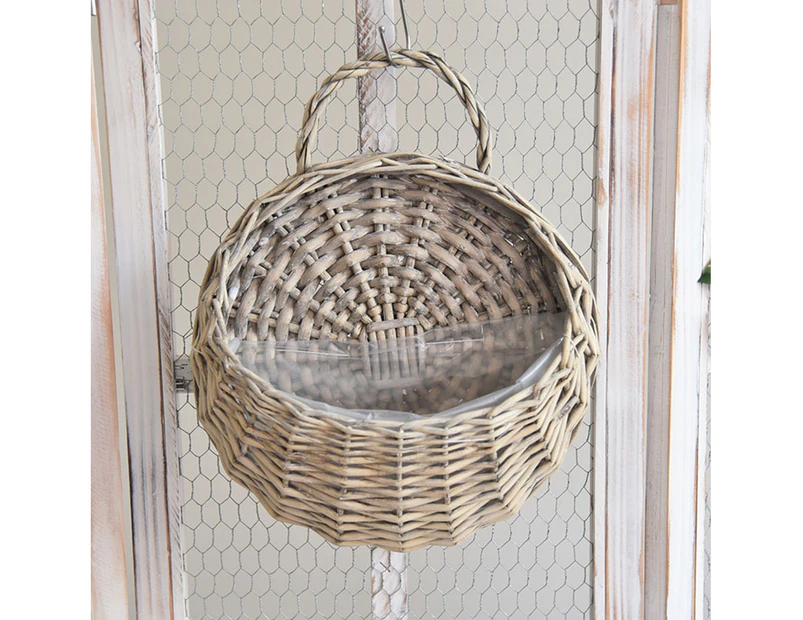 1 Set Flower Basket Handmade Weaving Multi-Function Rattan Wall Fence Hanging Pot Plants Holder for Garden-Grey S