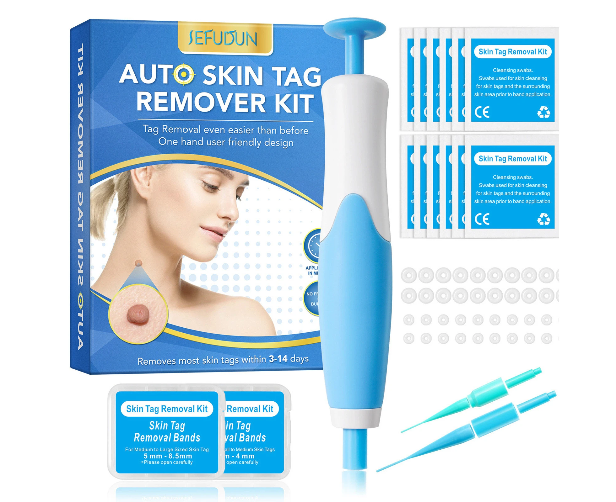 1Set Wart Treatment Kit Silky Practical Double-ended Auto Skin Tag Remover Kit for Women -Blue