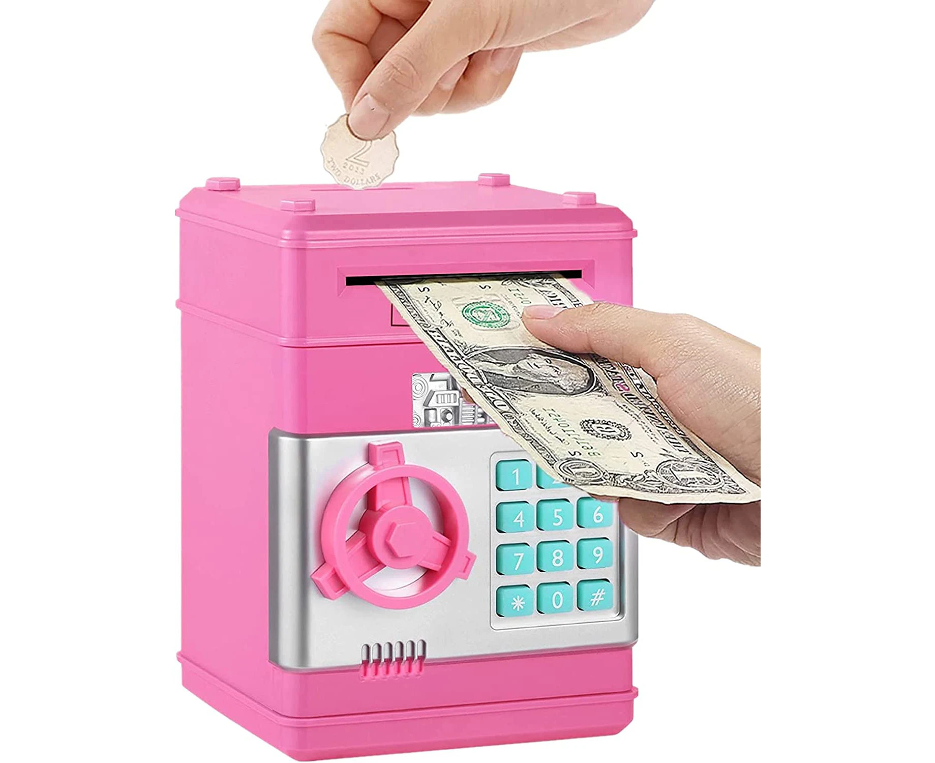 Electronic Piggy Banks, Auto Scroll Paper Money Saving Box ATM Password Coin Bank,Perfect Toy Gifts for Boys Girls (Pink) - Pink