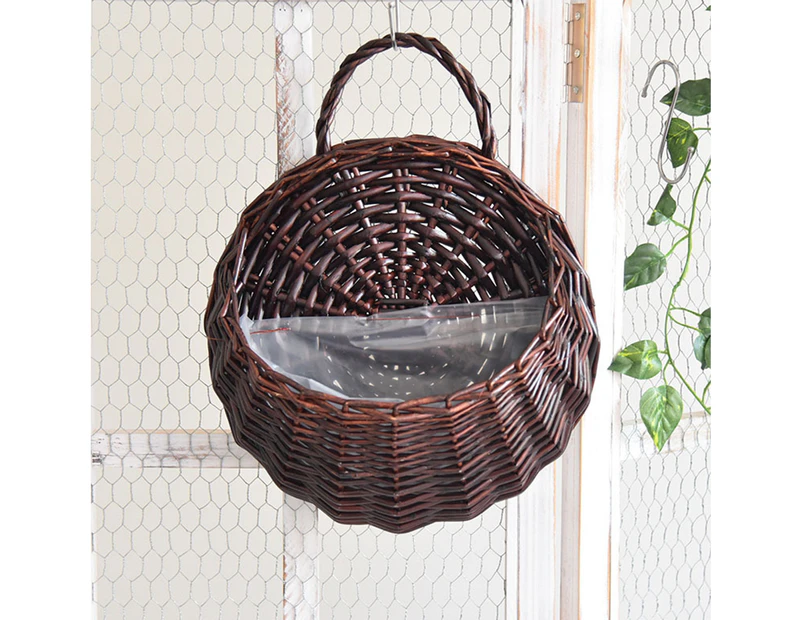 1 Set Flower Basket Handmade Weaving Multi-Function Rattan Wall Fence Hanging Pot Plants Holder for Garden-Dark Coffee S