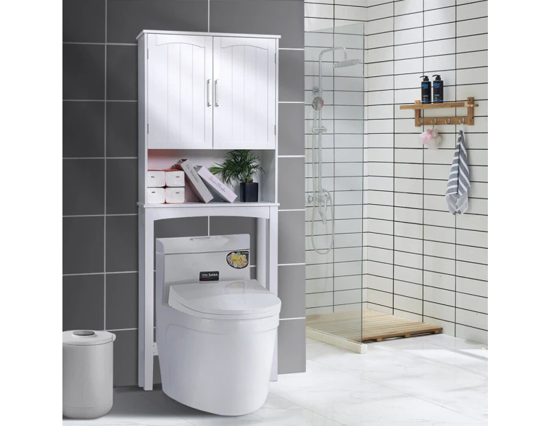 Over-The-Toilet Bathroom Space Saver Storage Organizer Double Door Cabinet White