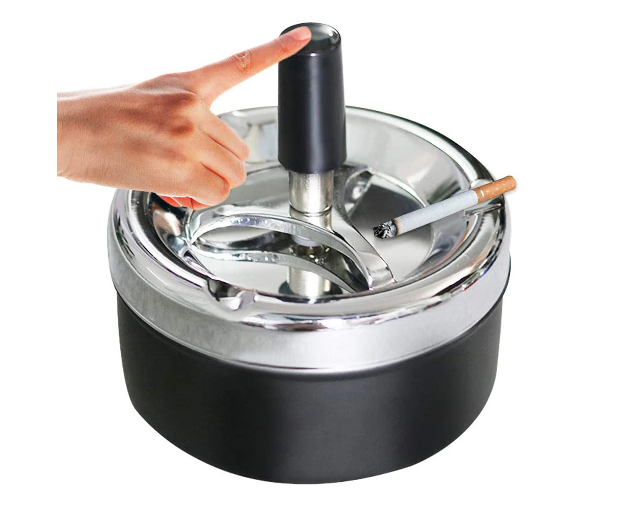 Automatic cleaning rotating ashtray, Round Push Down Cigarette Ashtray with Spinning Tray, Large, Black