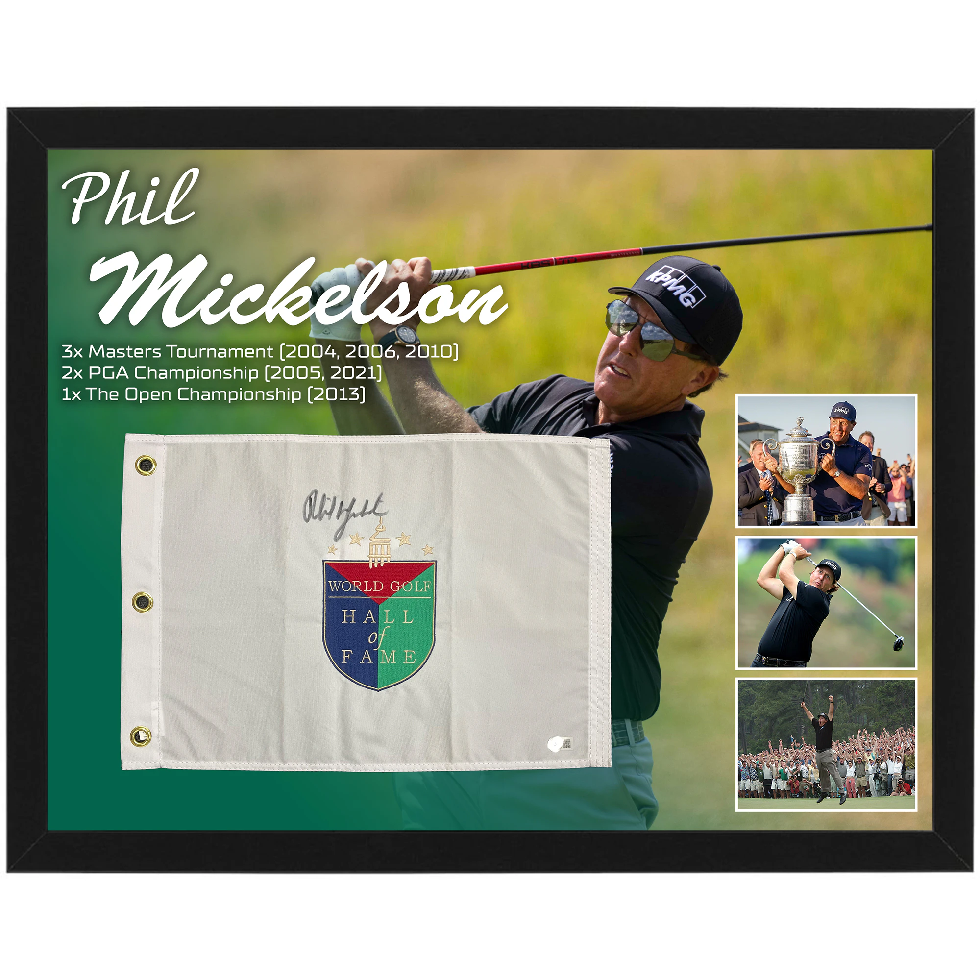 Golf - Phil Mickelson Signed & Framed World Golf Hall of Fame Pin Flag (Beckett Hologram)