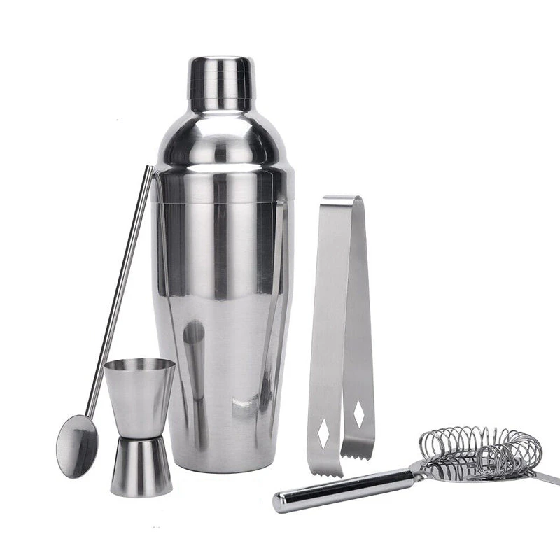 5pcs Stainless Steel Cocktail Shaker Set Bartending Drink Mixer