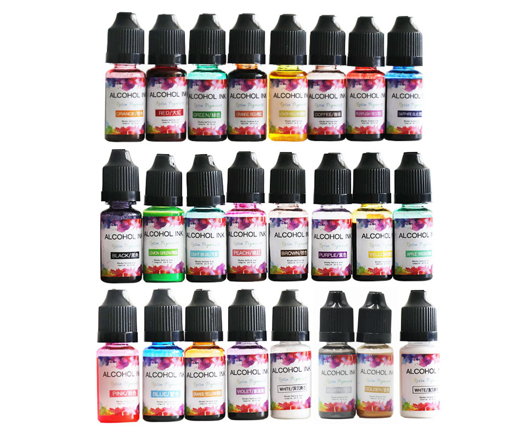 24 Color DIY 10ML Alcohol Ink Diffusion Resin Pigment Art Colorant Dye Craft Kit