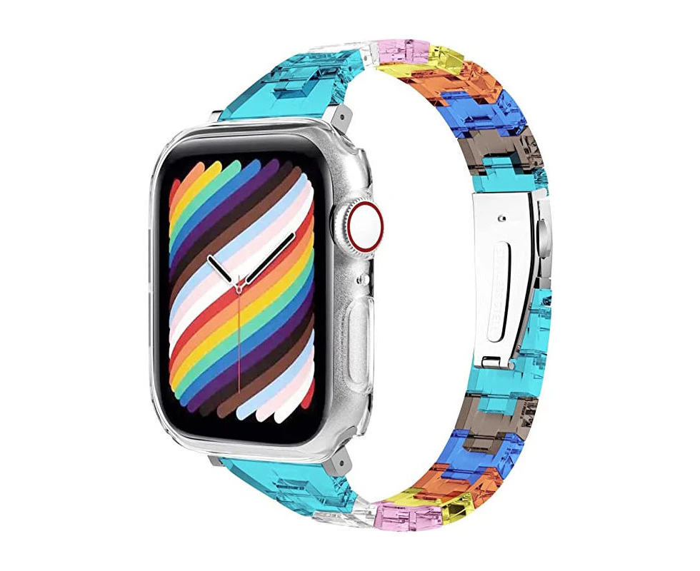 Strapmall Acrylic Rainbow Color Watch Strap for iWatch Series 7 6 5 4 3 2 1 SE- LakeGreen