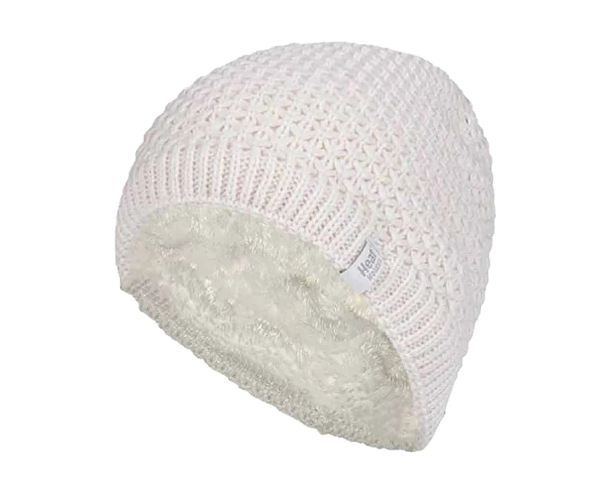 Heat Holders - Ladies Knit Fleece Lined Warm Thermal Beanie Hat - Cream