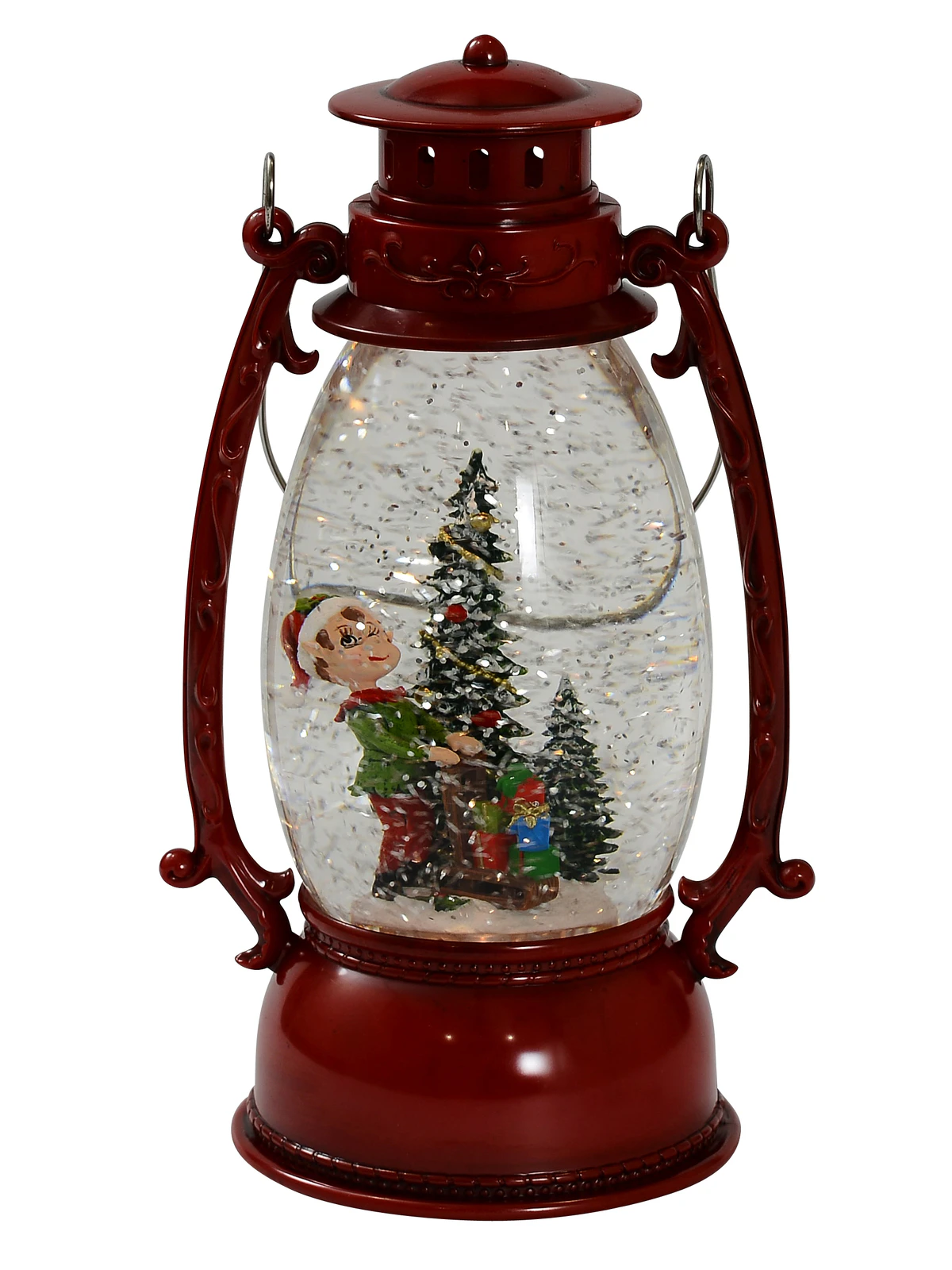 Elf With Gifts On A Sled Hurricane Lantern Christmas Snow Globe Ornament