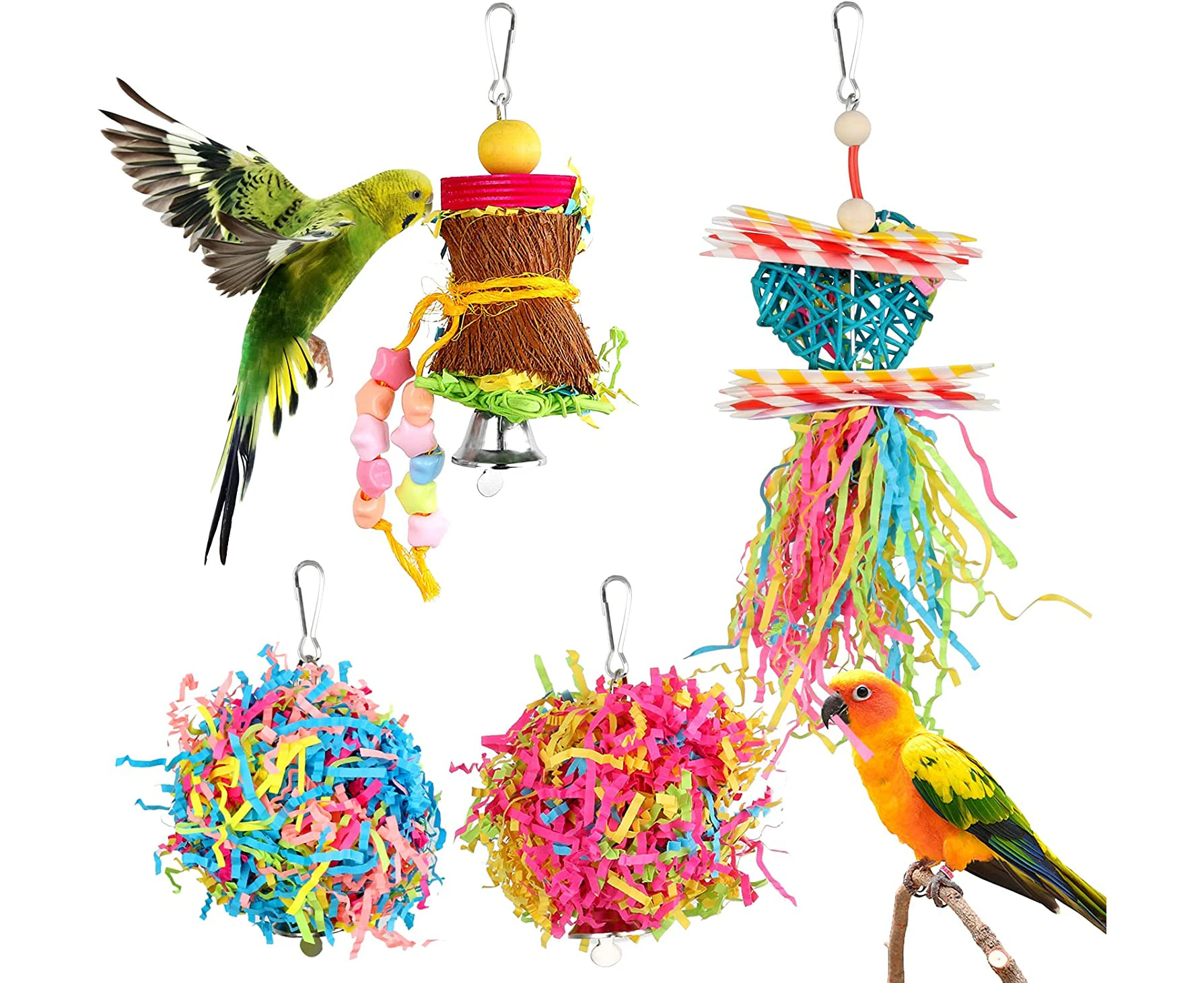 4 Pack Bird Shredder Toys Small Parrot Chewing Toys Parrot Cage Foraging Hanging Toy for Small Bird Parakeets Parrotlets Lovebirds Cockatiels