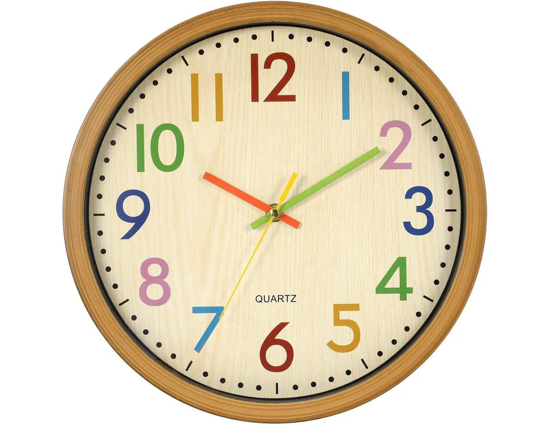 Kids Wall Clock, 12"/30cm Kids Wall Clock Silent Color Numbers