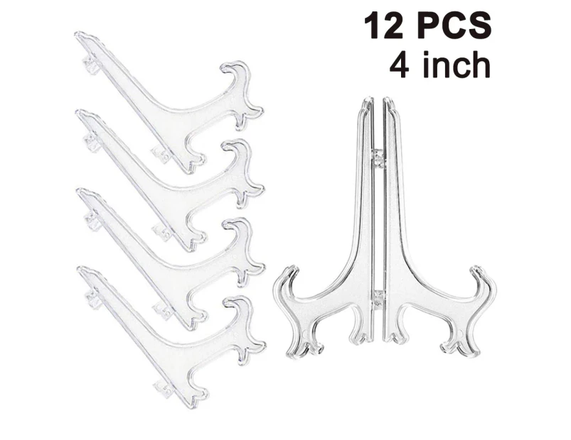 12Pcs Plastic Easels Plate Racks,Folding Plates, Display Stands - Transparent