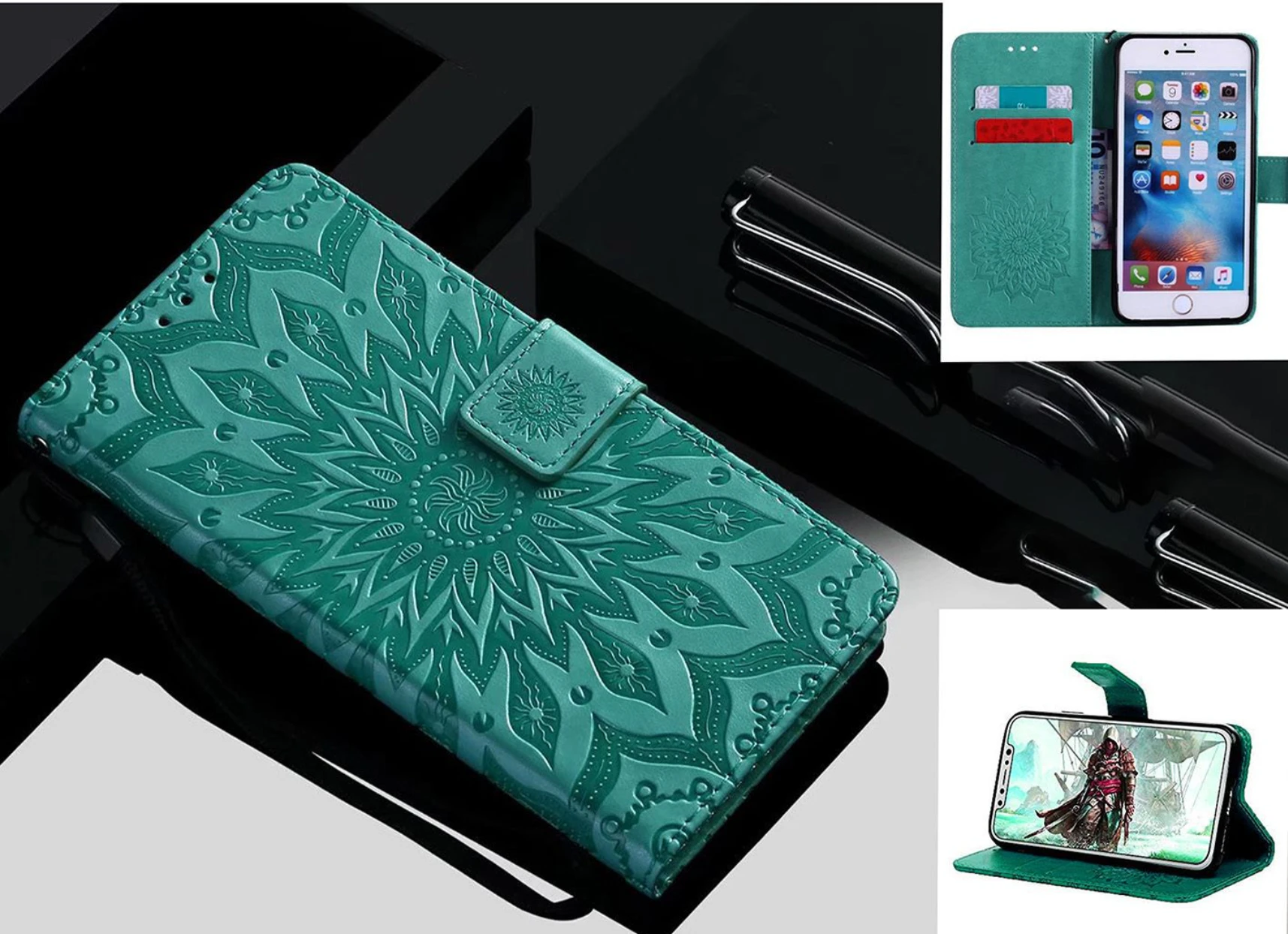 Oppo A16 Case Wallet Cover Green