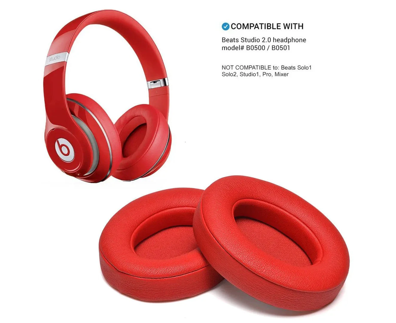 Red | New Soft Replacement Ear Pads for Beats by Dr. Dre Studio 2.0 3.0 Wired Wireless